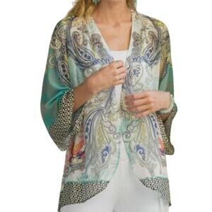 NWOT Soft Surroundings Muse Sequin Trim Paisley Print Boho Kimono